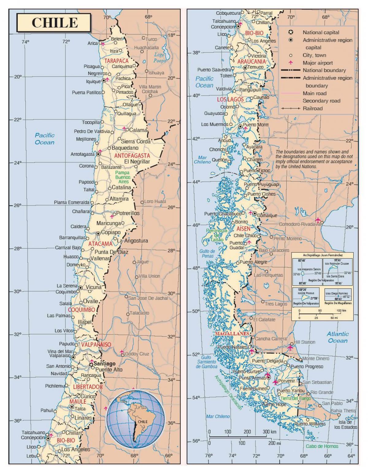 мапа Чилеа са градовима