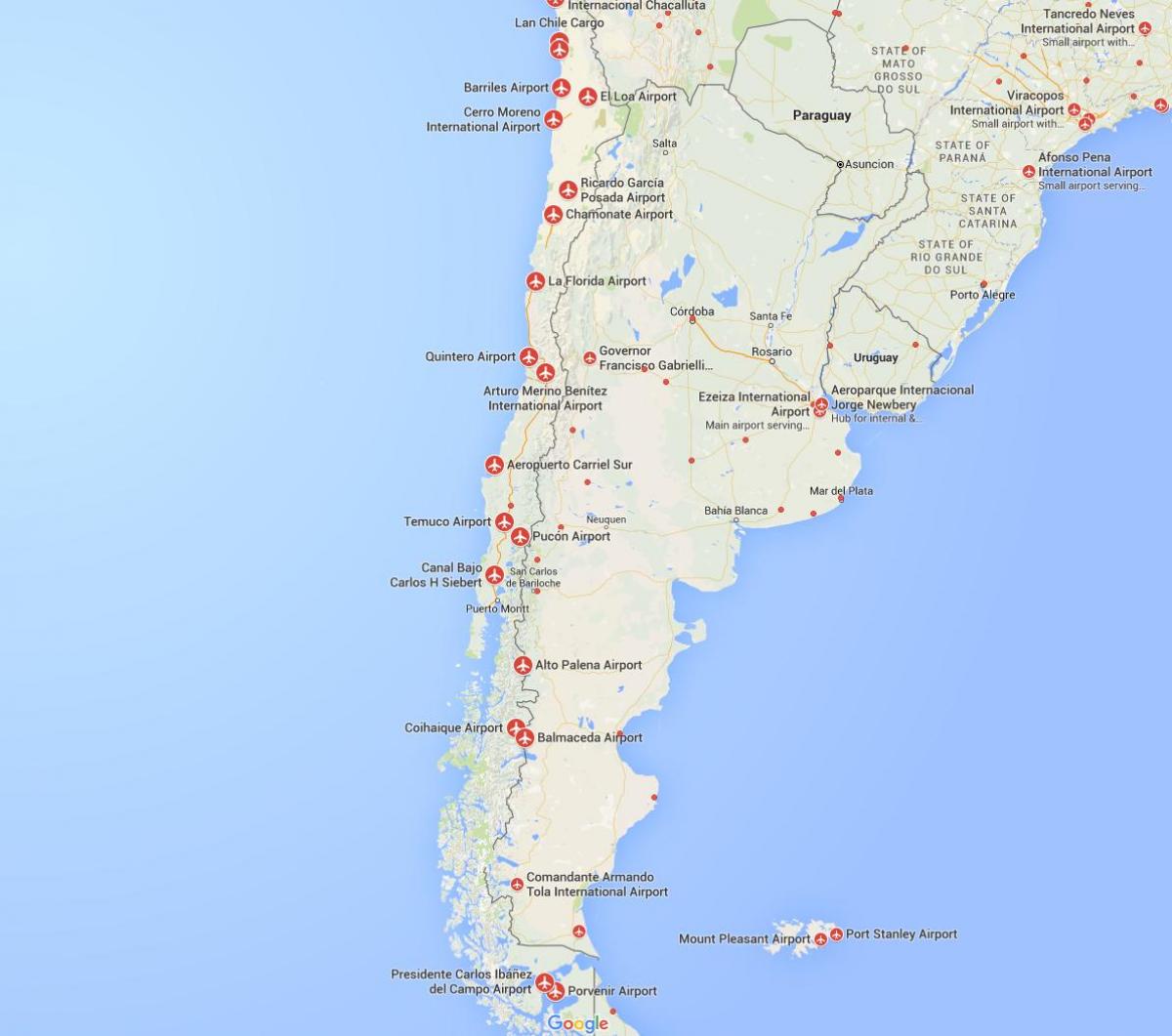 мапа аеродрома у Чиле